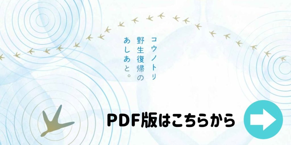 冊子「コウノトリ野生復帰のあしあと。」PDFへのリンクバナー